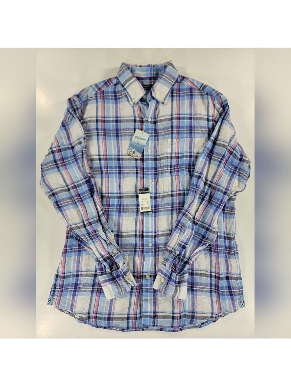 NEW Cremieux Linen Shirt Mens Medium Tropezien Summer Beach Resort Casual Plaid